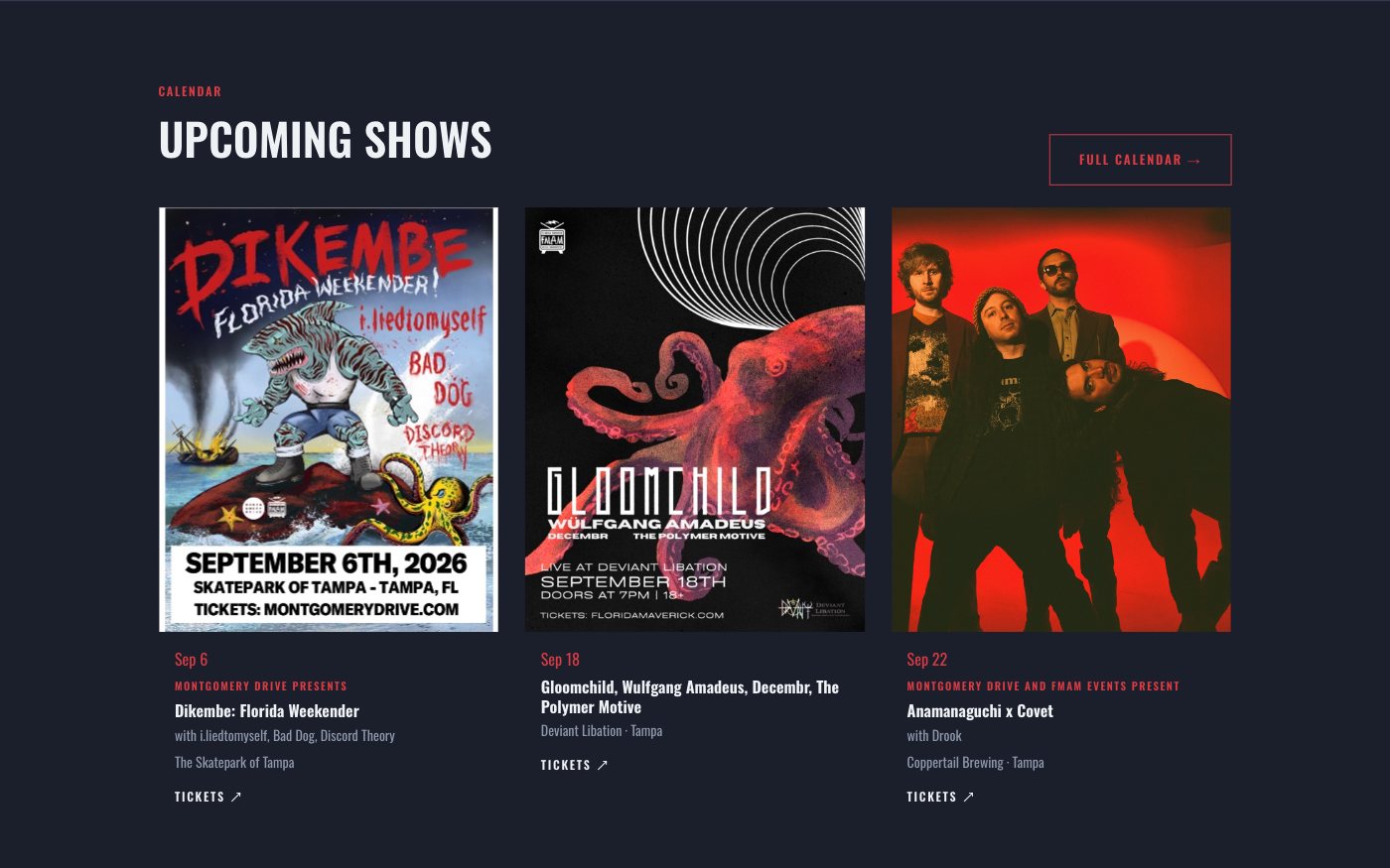 Show calendar on the Florida Maverick website