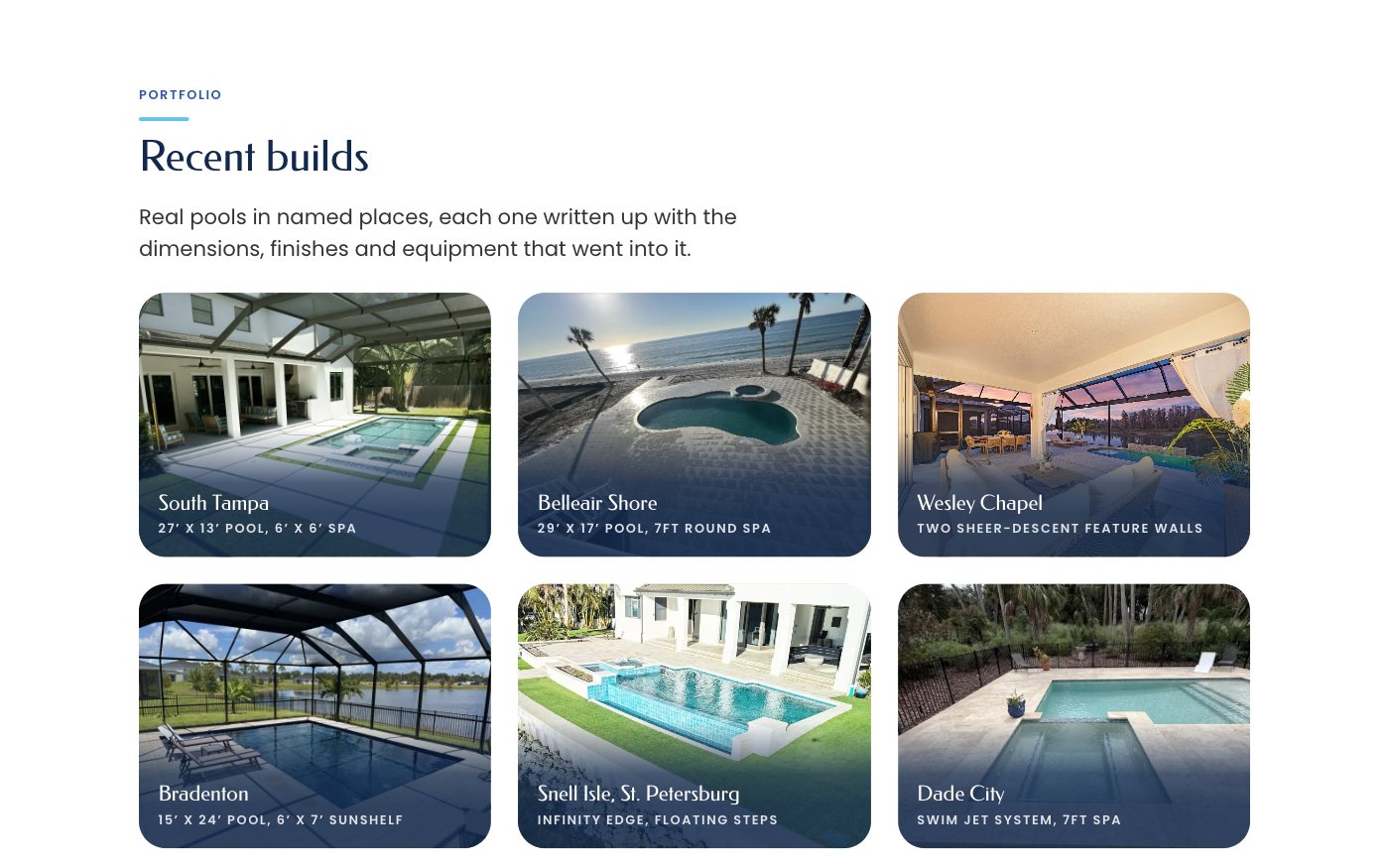 Project portfolio on the Pool Pros CFL website
